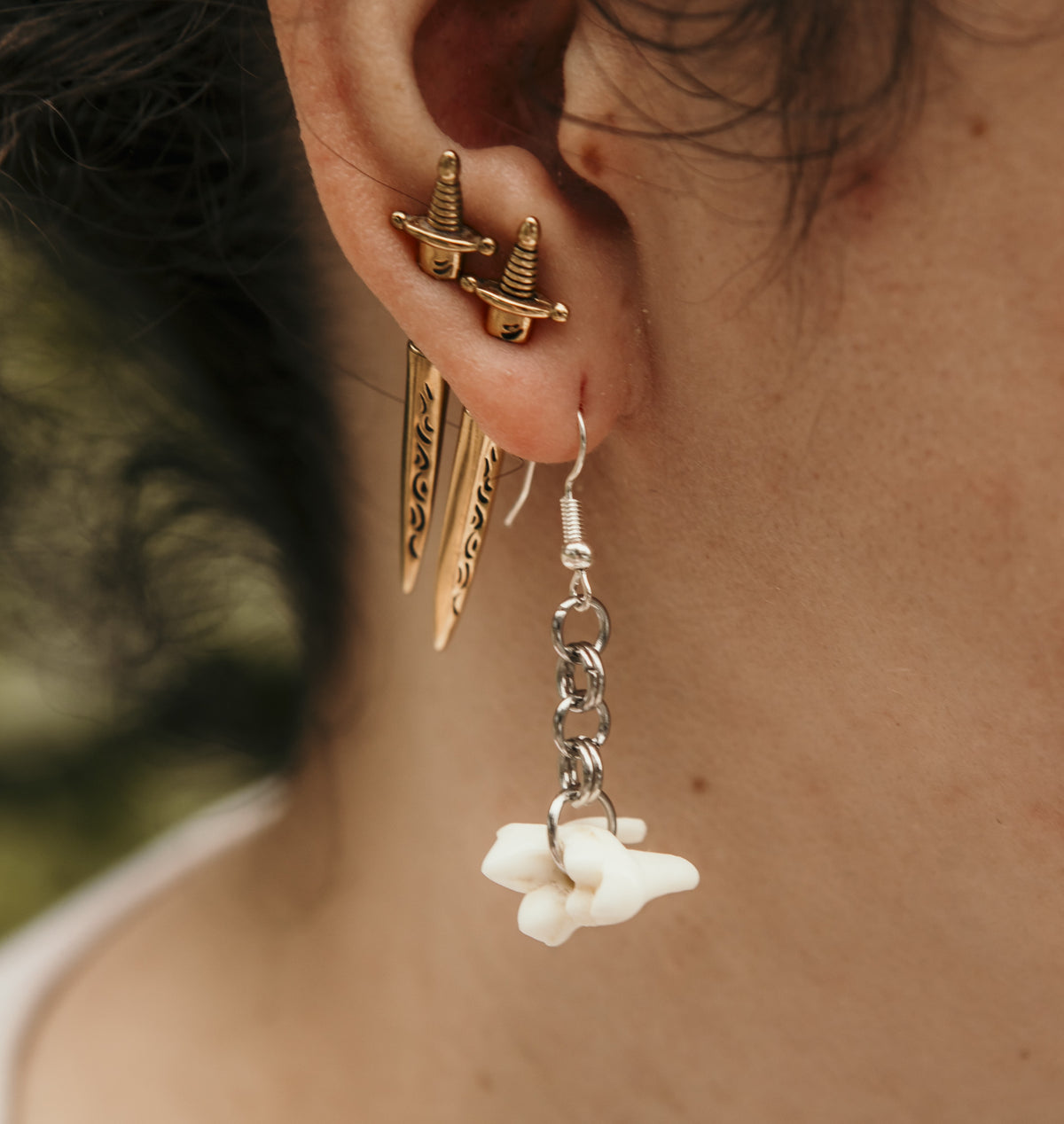Coyote Teeth  Chainmail Earrings