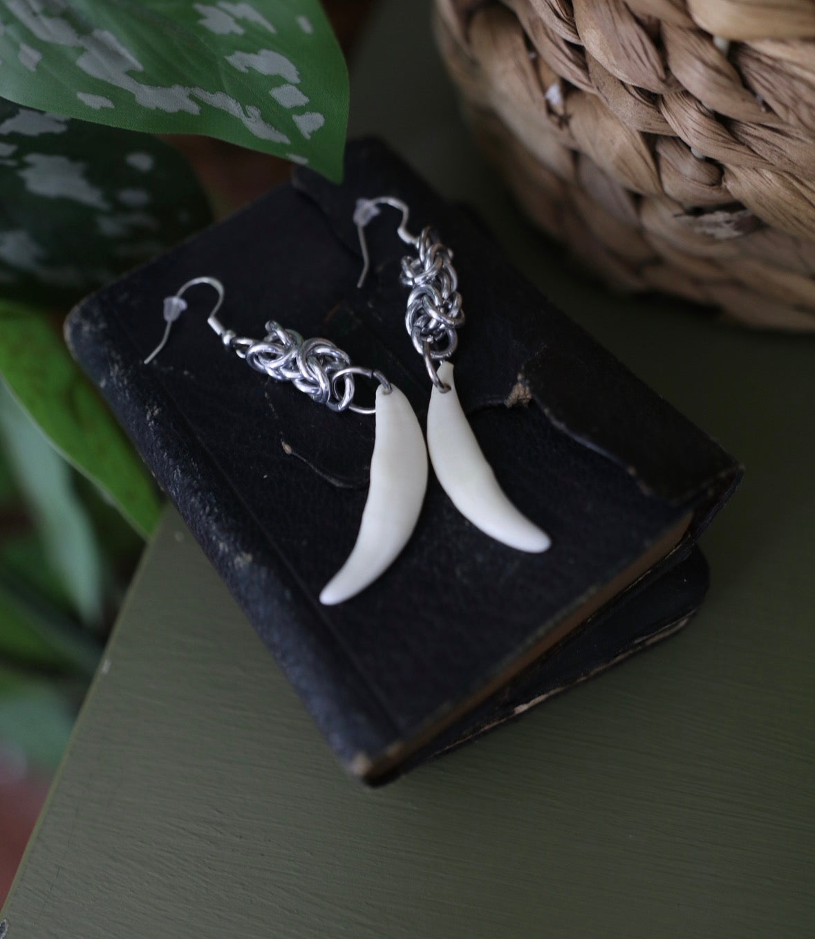 Coyote teeth chainmail earrings